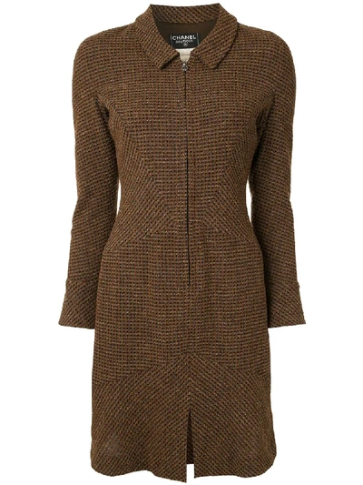 Pre-owned Chanel 1997 Fitted Tweed Dress In Brown