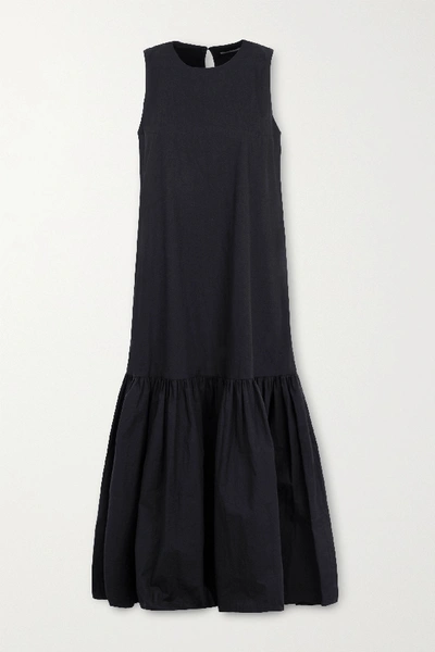 The Frankie Shop Loulou Tiered Cotton-poplin Midi Dress In Black