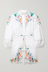 ZIMMERMANN FIESTA BELTED EMBROIDERED LINEN MINI DRESS