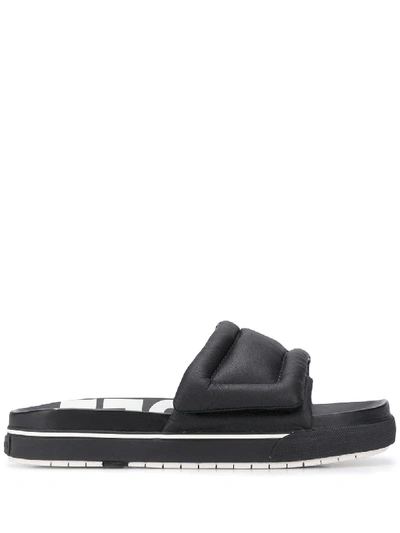 Diesel Quilted Padded Slides In Black