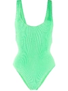Reina Olga Shirred Stretch Swimsuit In Green