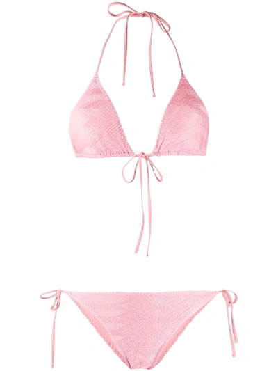 Missoni Triangle Smocked Bikini In Pink