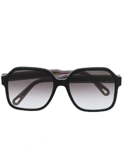 Chloé Rectangular Frame Tinted Sunglasses In Schwarz