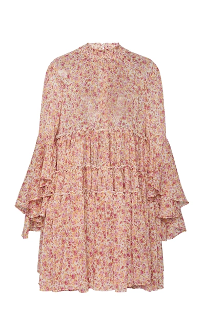 Bytimo Floral-print Chiffon Baby Doll Dress In Pink