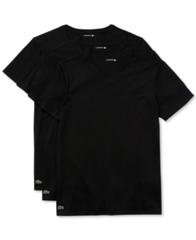 Lacoste Men's Essential Cotton V-neck Lounge Regular Fit Undershirts Set, 3-piece In Black