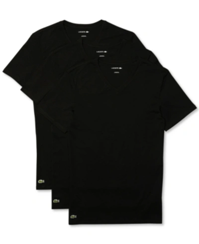 Lacoste Men's V-neck Lounge Slim Fit Undershirt Set, 3-piece In Black