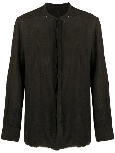 Masnada Collarless Raw-hem Shirt In Black