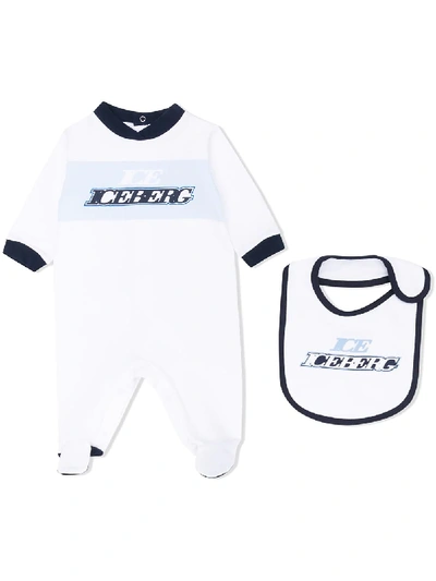 Iceberg Logo Babygrow Bib Set In White