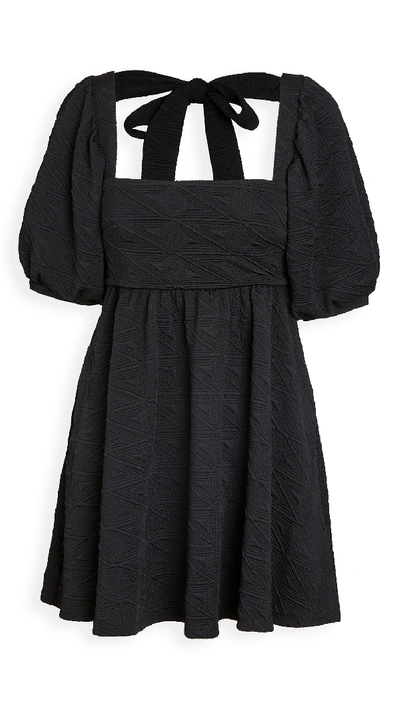 Free People Violet Puff-sleeve Babydoll Mini Dress In Black
