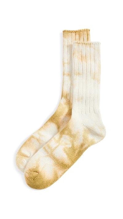 Anonymous Ism Uneven Dye Crew Socks In Yellow