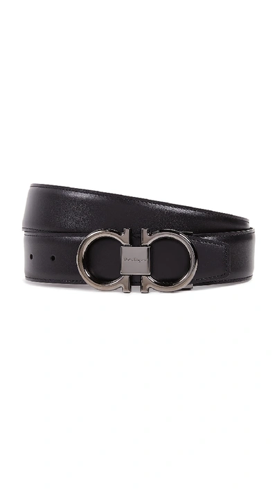 Ferragamo Gancio Reversible Calfskin Leather Belt In Black
