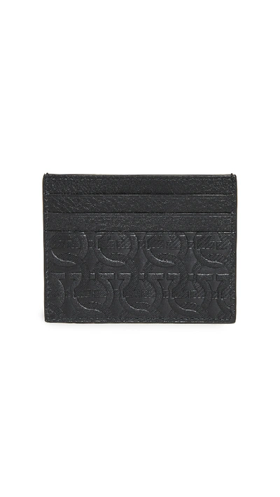 Ferragamo Travel Embossed Leather Card Holder In Black