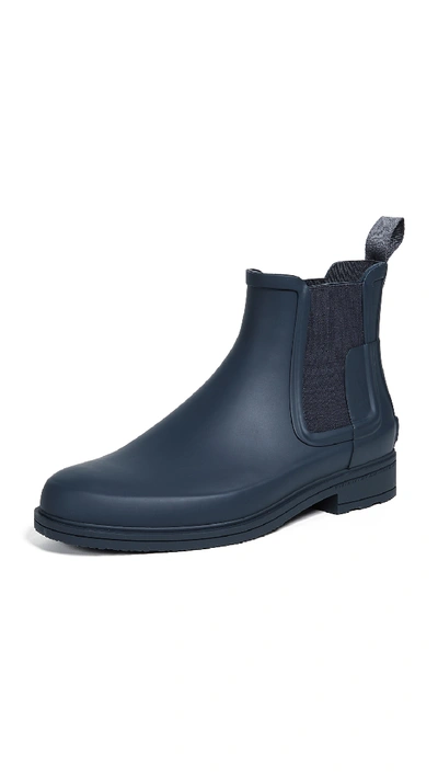 Hunter Original Refined Rubber Chelsea Boots Navy 9 In Blue