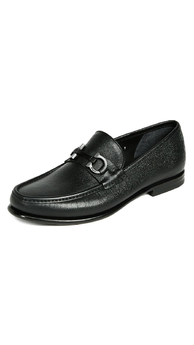 Ferragamo Crown Bit Loafers In Black