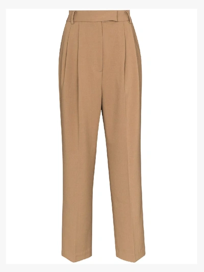 The Frankie Shop Bea Tapered High-rise Stretch-crepe Trousers In Brown