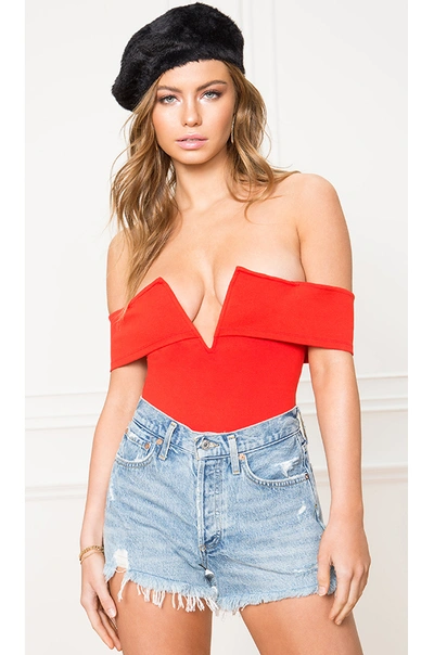 Superdown Aaliyah Deep V Bodysuit In Cherry Red