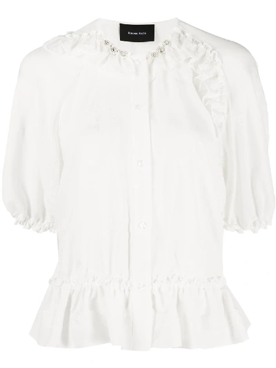 Simone Rocha Crystal Embellished Ruffle Blouse In White