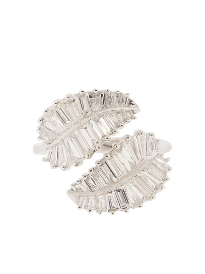 Anita Ko 18kt White Gold Palm Leaf Diamond Ring In Silver