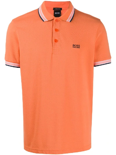 Hugo Boss Embroidered Logo Polo Shirt In Orange