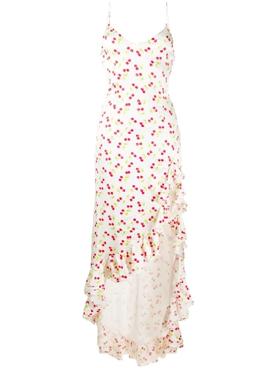 Caroline Constas Cherry-print Ruffle Dress In Neutrals