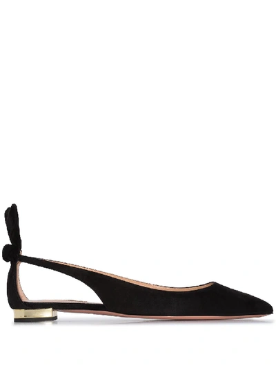 Aquazzura Forever Marilyn Cutout Ballet Flats In Black Suede