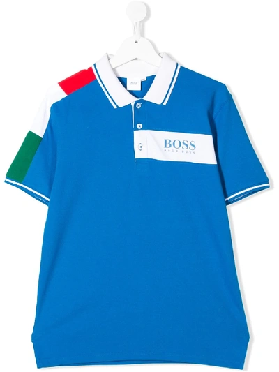 Hugo Boss Kids' Logo Printed Polo Shirt In Blue