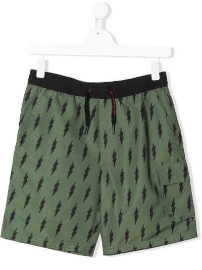 Zadig & Voltaire Kids' All Over Arrow Print Swim Shorts In Military Green