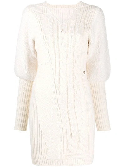 Pre-owned Chanel 2001 Cable Knit Dress In White