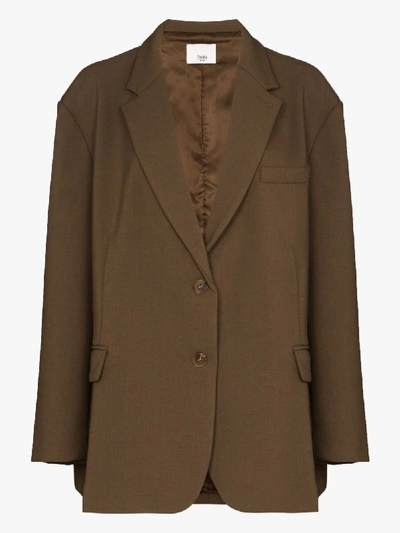 The Frankie Shop Bea Single-breasted Twill Blazer In Brown