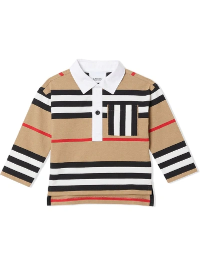 Burberry Babies' Icon Stripe Polo衫 In Beige
