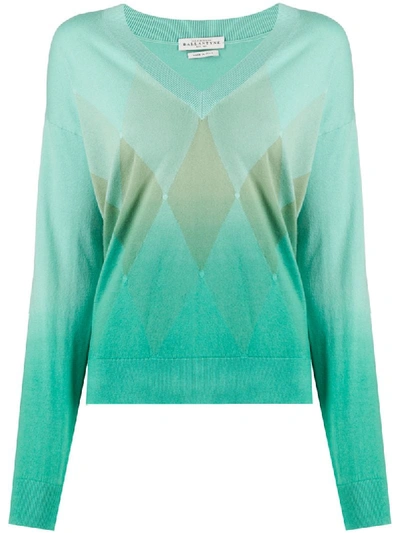 Ballantyne V-neck Diamond-pattern Jumper In Green