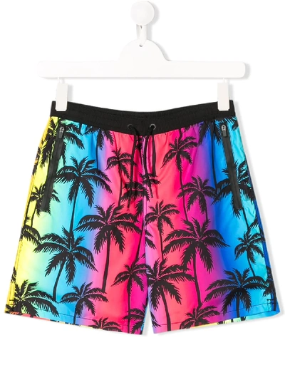 Mc2 Saint Barth Teen Tropical Print Swim Shorts In Pink