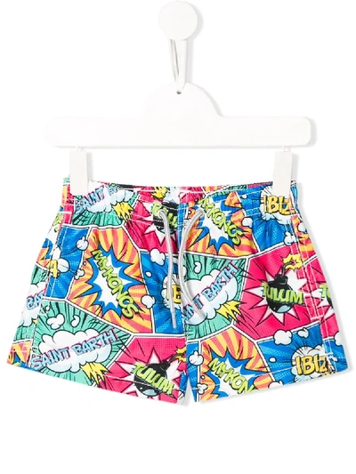 Mc2 Saint Barth Kids' Comic Print Swimming Trunks In Blue