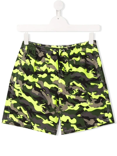 Mc2 Saint Barth Teen Camouflage Print Swim Shorts In Green
