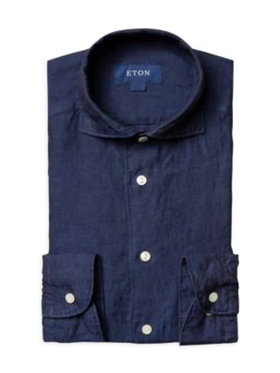 Eton Slim-fit Soft Linen Dress Shirt In Navy
