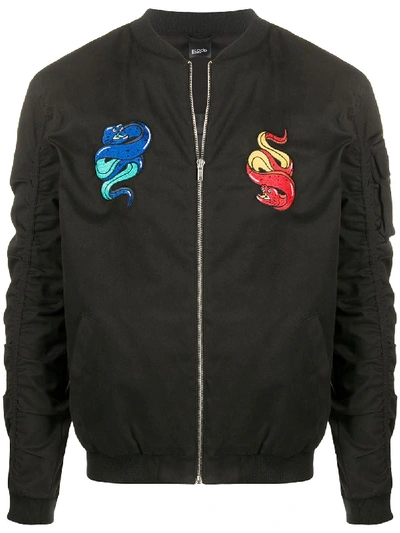 Blood Brother Snake Patches Bomber Jacket In Black