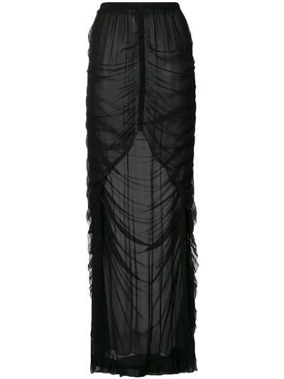 Vera Wang Ruched Sheer Silk Skirt In Black