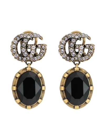 Gucci Gg Marmont Crystal Embellished Earrings In Black