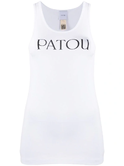 Patou Ribbed Sleeveless Cotton Tank With Round Neckline In Black