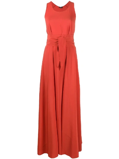 Aspesi Flared Tie-waist Maxi Dress In Red
