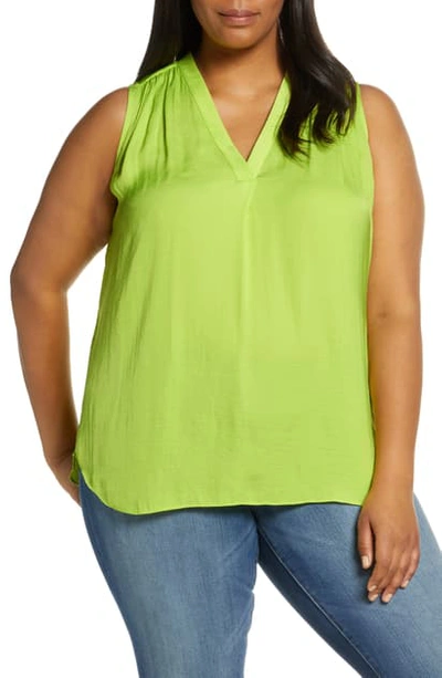 Vince Camuto Rumple Satin Sleeveless Top In Lime Chrome