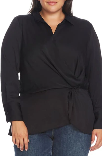 Vince Camuto Twist Detail Hammered Satin Blouse In Rich Black