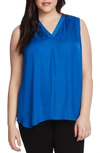 Vince Camuto Plus Size V-neck Sleeveless Blouse In Dusk Blue