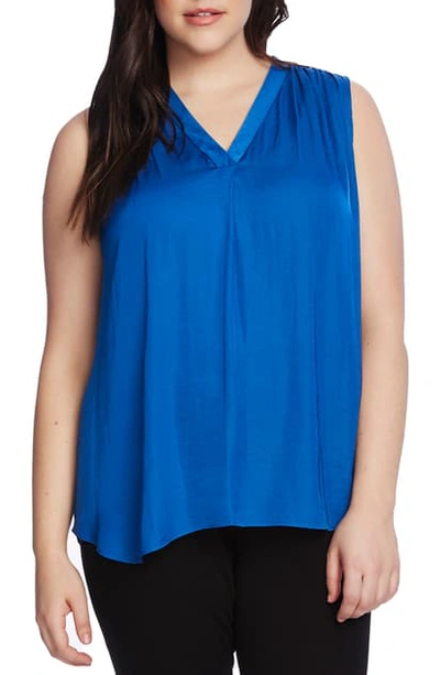 Vince Camuto Plus Size V-neck Sleeveless Blouse In Dusk Blue