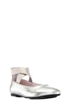 Nina Kids' Marissa Cross Strap Flat In Platino Metallic