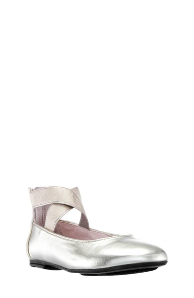 Nina Kids' Marissa Cross Strap Flat In Platino Metallic