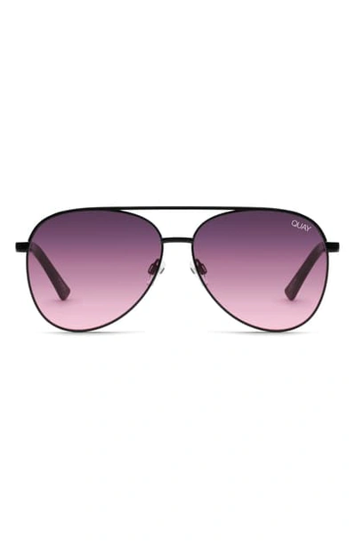 Quay Vivienne 64mm Aviator Sunglasses In Black/ Purple