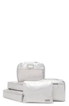 Calpak Set Of 5 Marbled Canvas And Mesh Packing Cubes In Silver