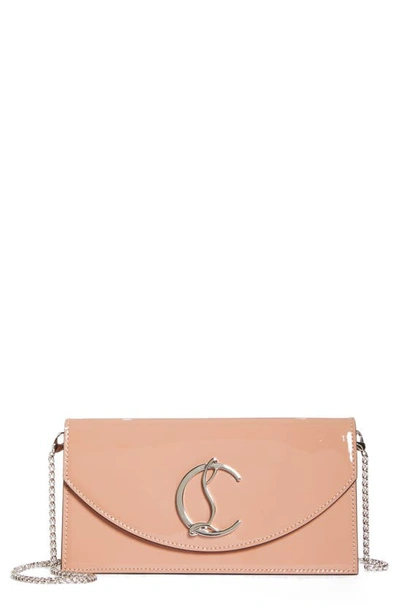 Christian Louboutin Loubi54 Patent Shimmer Nude Clutch In Nude/ Silver
