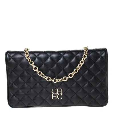 Pre-owned Carolina Herrera Black Quilted Leather Flap Chain Shoulder Bag